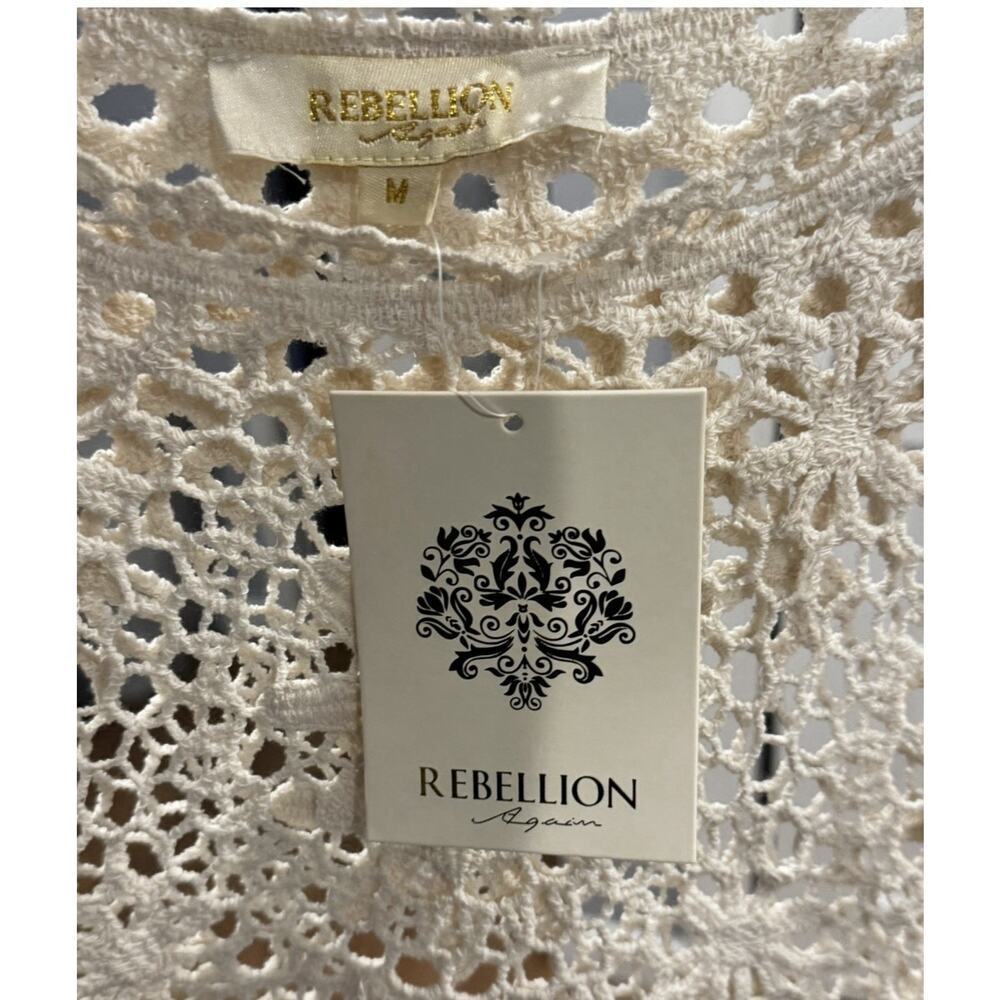 NWT Rebellion Cream Cotton Knit Crochet Crop Top: Size M Boho Fringe - Picture 10 of 11